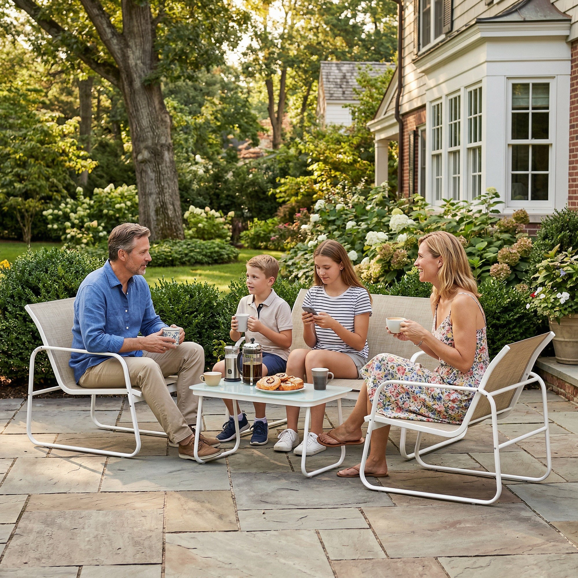 Outsunny 4-Piece Garden Set with Sofa, Armchairs, and Coffee Table, Khaki and White