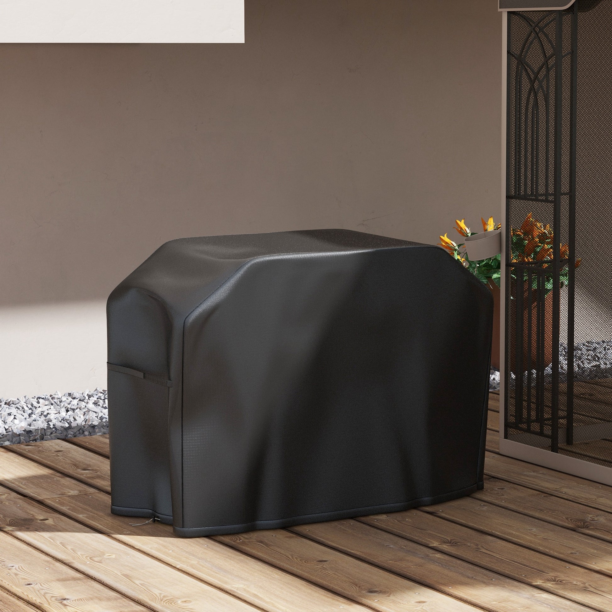 Rectangular Barbecue Cover in Oxford Fabric with Strap and Closures, 124x61x91 cm, Black - Borgè