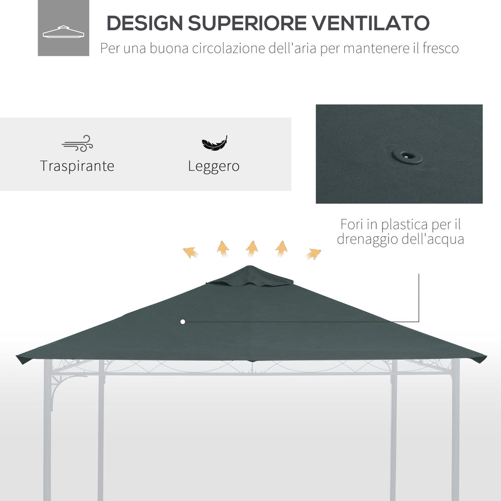 Replacement Roof for Gazebo 3x3 m in Gray Polyester with 8 Ventilation Holes