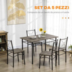HOMCOM Dining Table with 4 Chairs, 5-Piece Set in MDF and Metal for Dining Room, Kitchen, Living Room and Bar