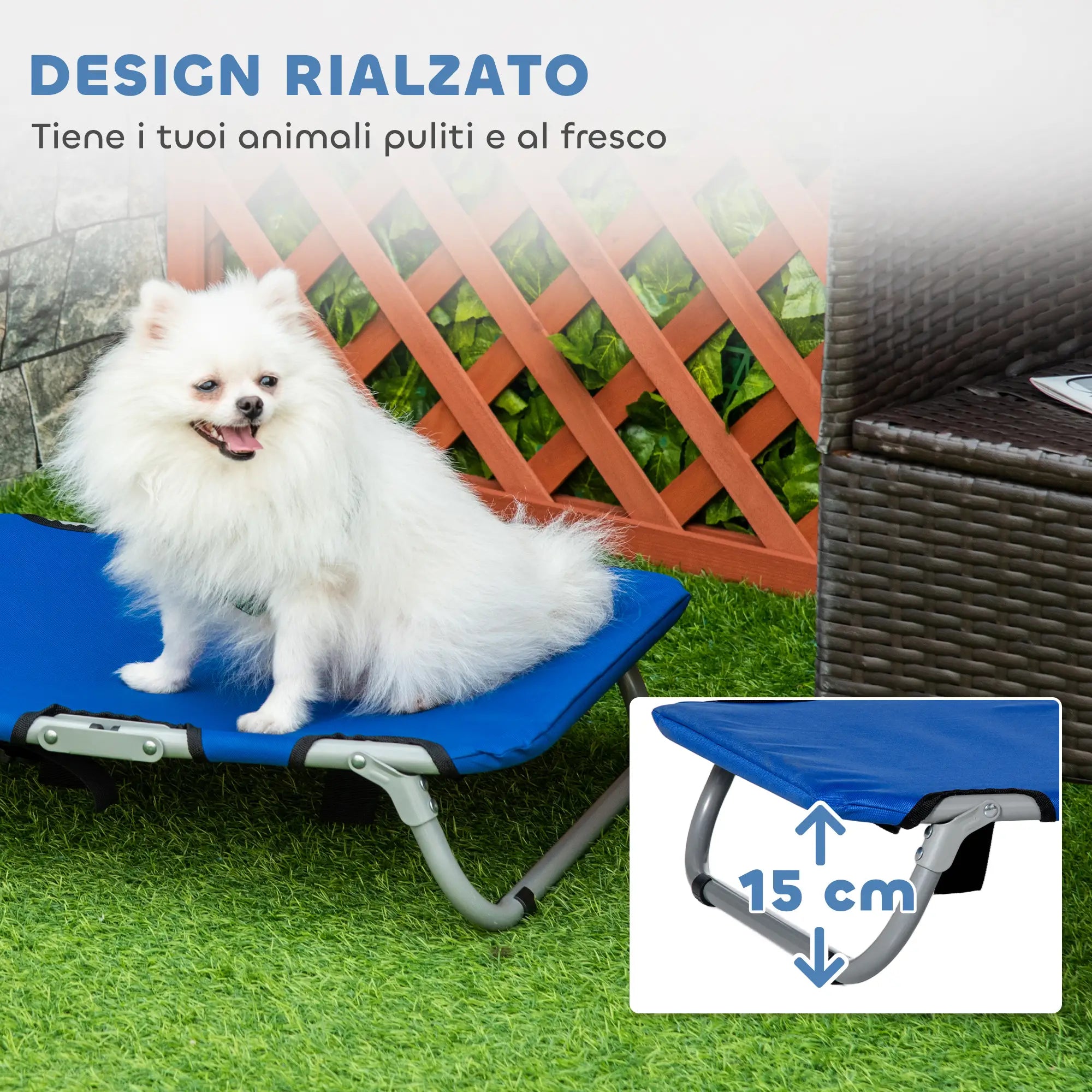 Raised and Foldable Dog Bed for Indoor and Outdoor Use, 59x46x15 cm, Blue - Borge' Group Limited