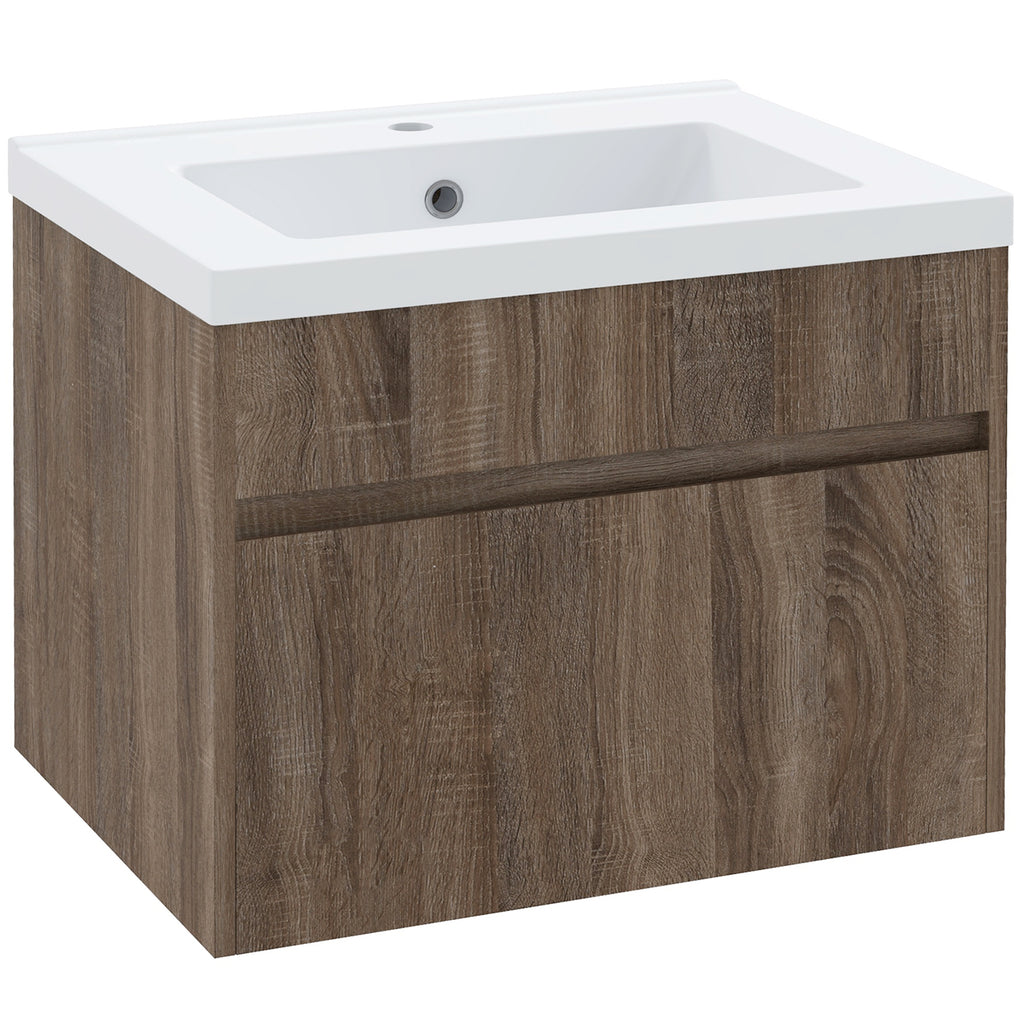 60cm Vanity Unit with Wooden Drawer and Ceramic Sink, Light Brown