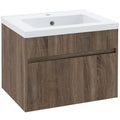 60cm Vanity Unit with Wooden Drawer and Ceramic Sink, Light Brown