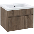 60cm Vanity Unit with Wooden Drawer and Ceramic Sink, Light Brown