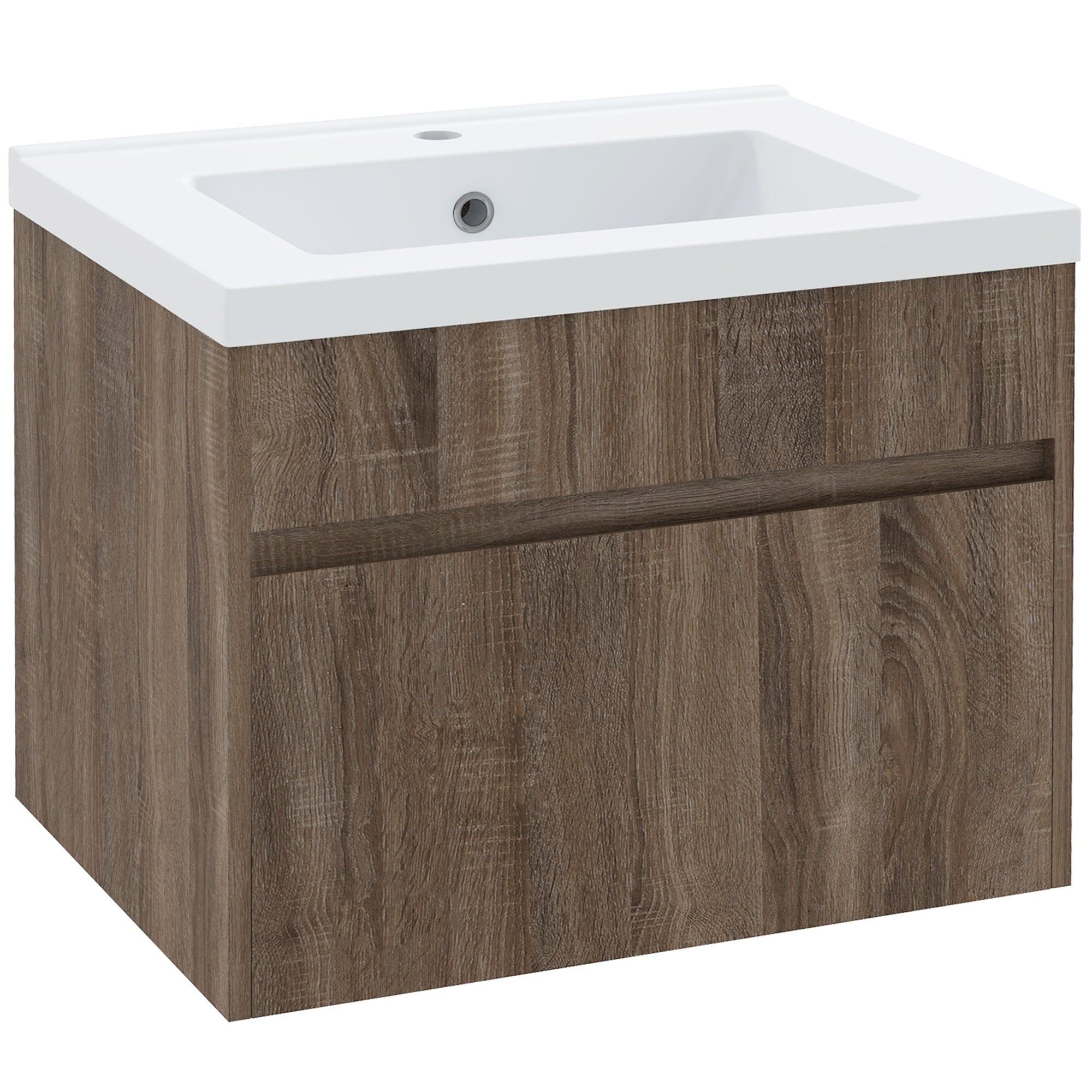 60cm Vanity Unit with Wooden Drawer and Ceramic Sink, Light Brown