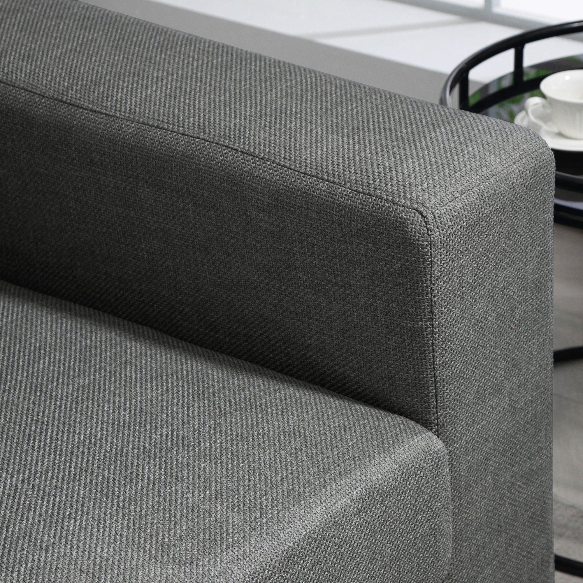 3 Seater Fabric Sofa with Padded Cushions and Linen Effect Upholstery, 237x94x102cm, Grey