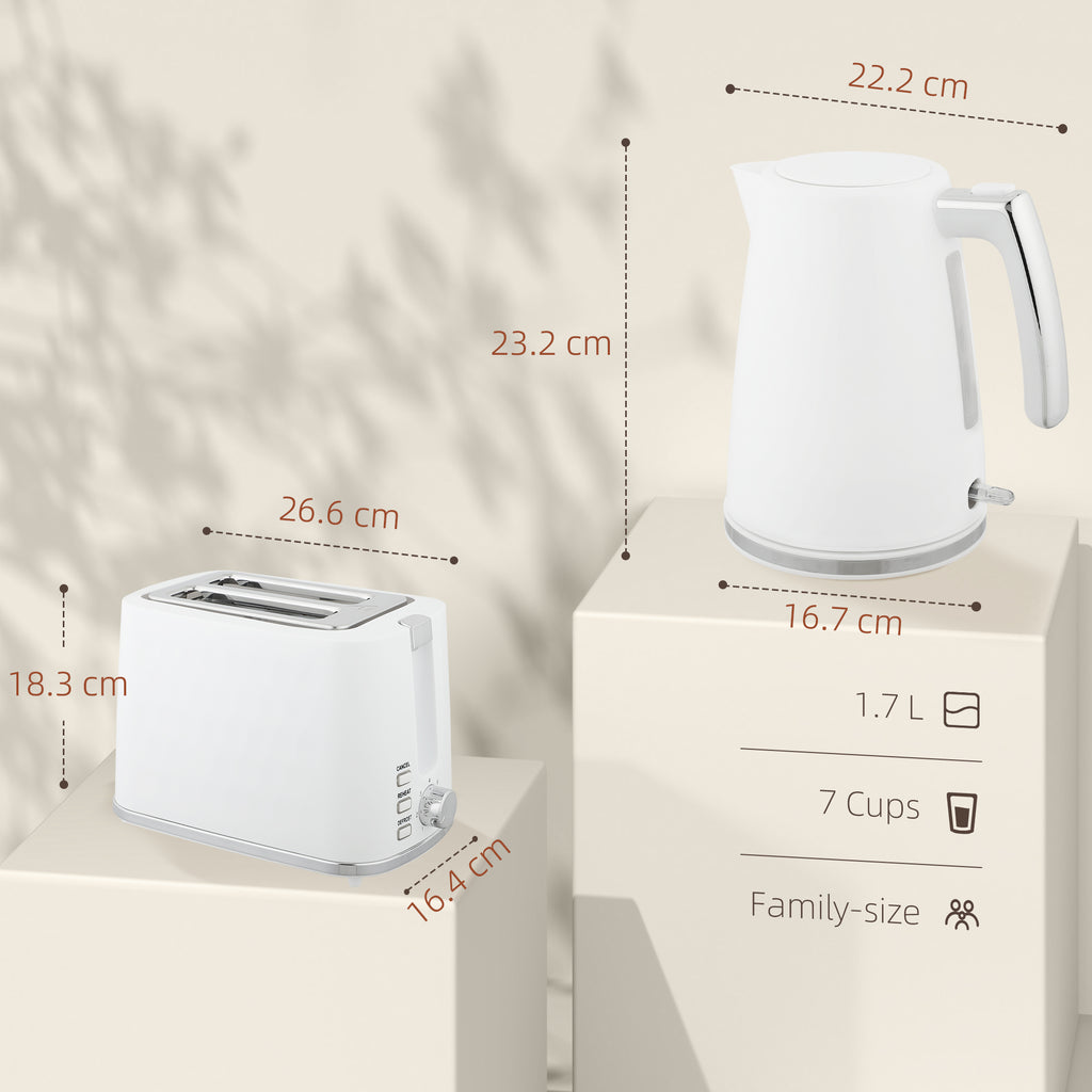 1.7L 2200W Electric Kettle with Thermostat and Double Toaster with 7 Browning Levels, White