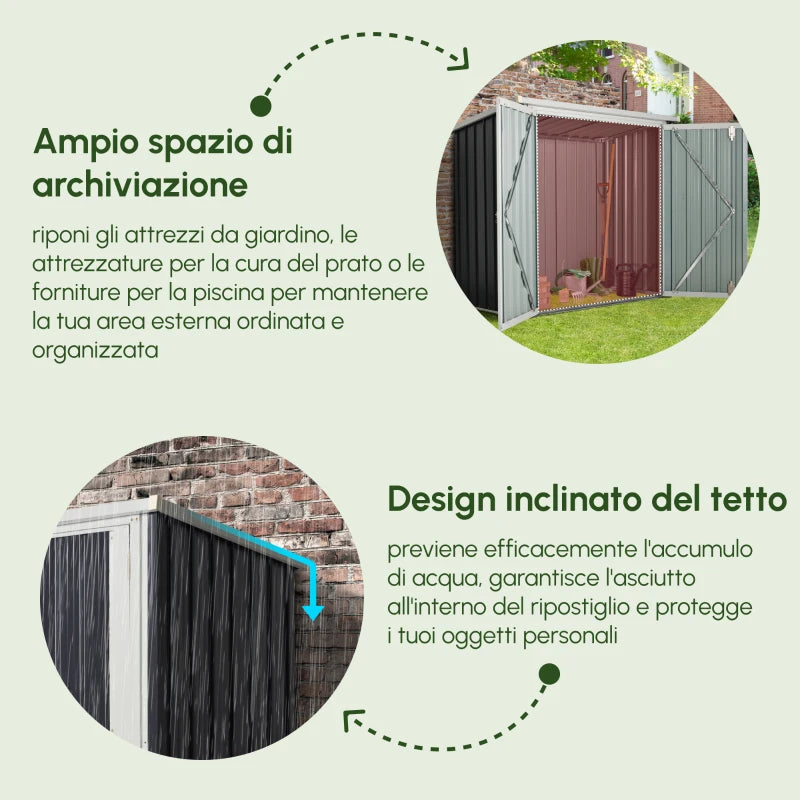 Steel Sheet Garden Shed with Double Door, 147x86x134cm, Black and White - Borge' Group Limited