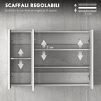 kleankin Bathroom Wall Cabinet with 3 Mirrored Doors and Adjustable Wooden Shelves 90x13.5x60 cm, White