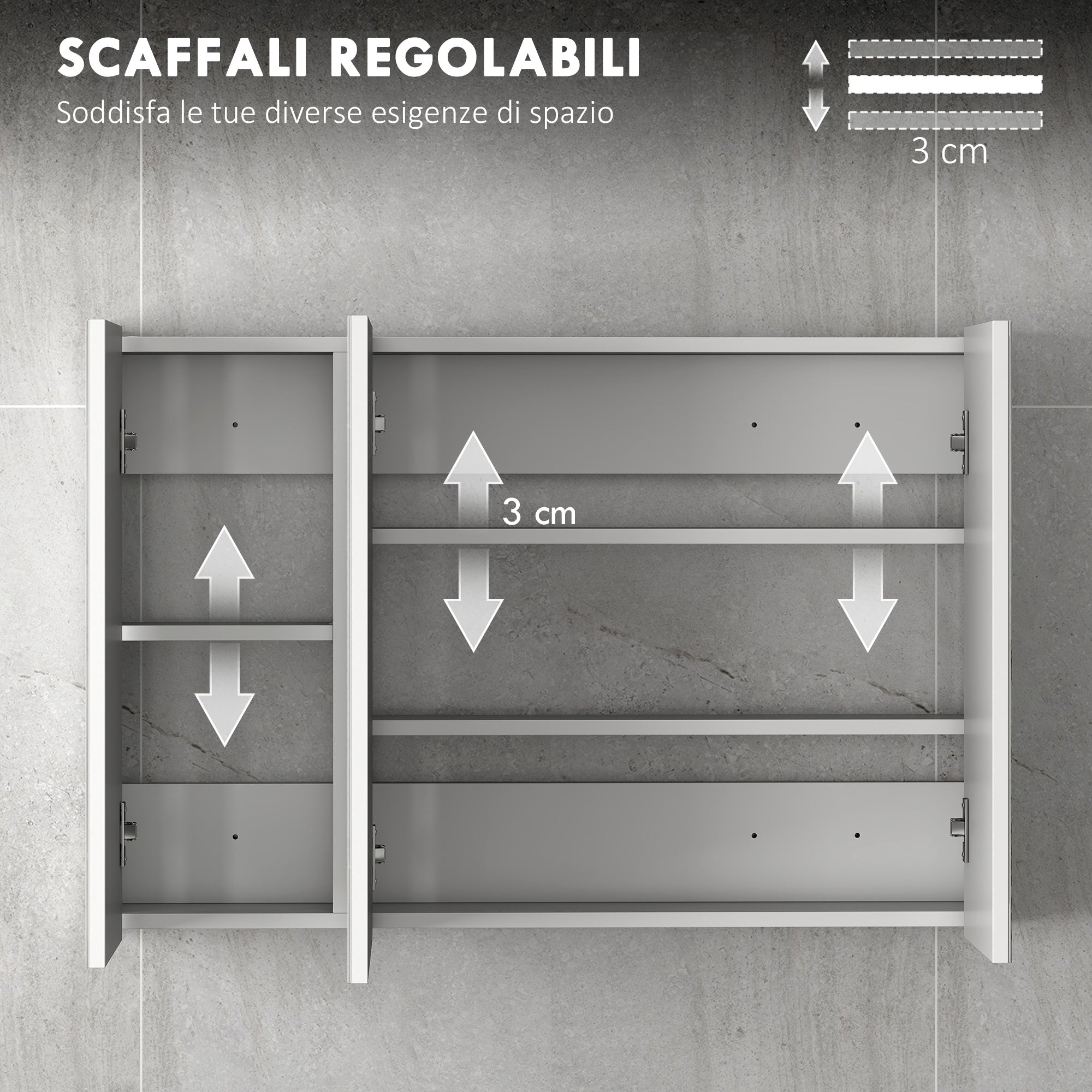 kleankin Bathroom Wall Cabinet with 3 Mirrored Doors and Adjustable Wooden Shelves 90x13.5x60 cm, White