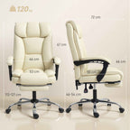 HOMCOM 155° Reclining Office Chair with Footrest, Double Padding and Faux Leather Upholstery, Beige