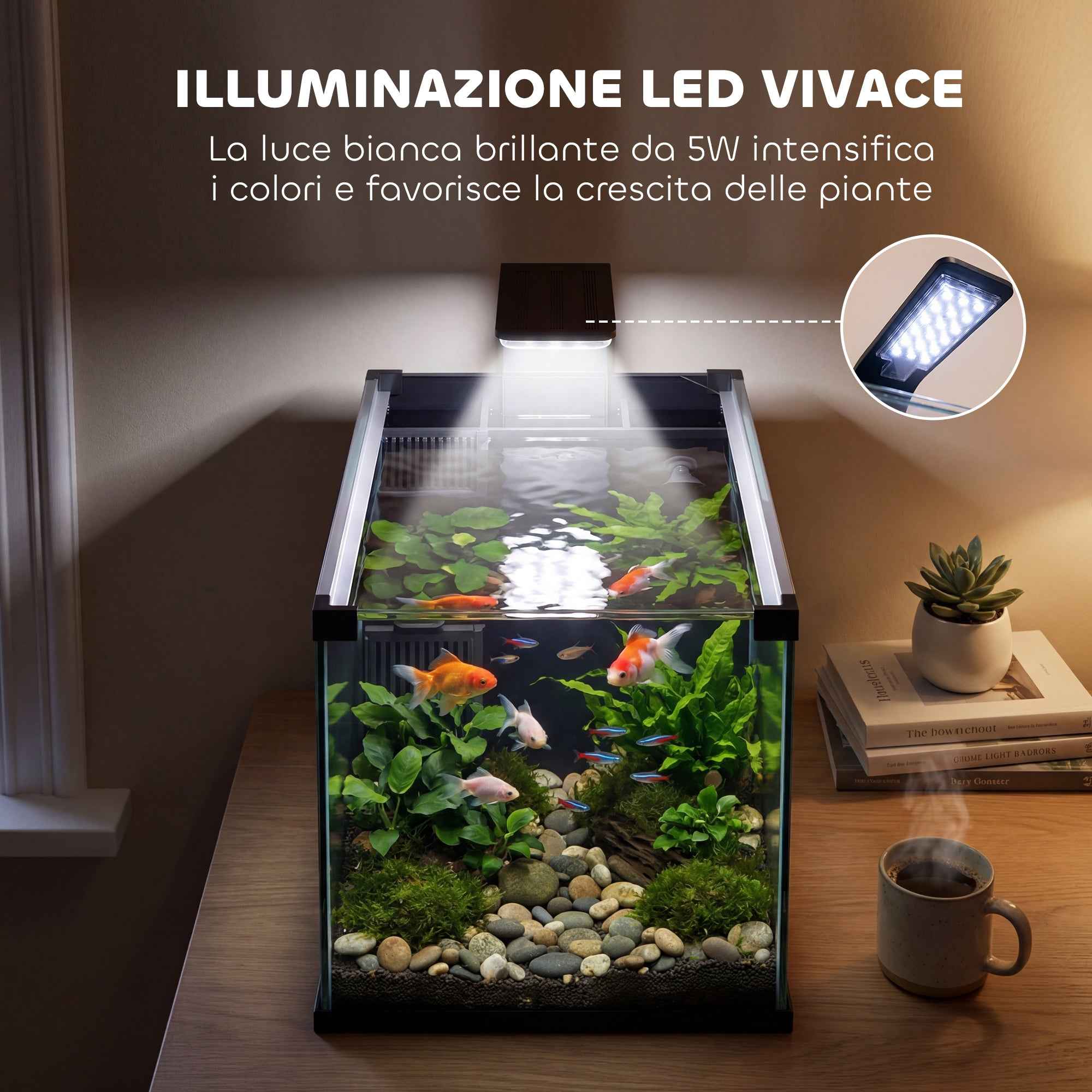 PawHut Aquarium, 24L Tempered Glass with Filter, LED Light and Water Pump