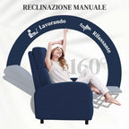 HOMCOM 160° Manually Reclining Relaxing Chair with Fabric Footrest, Blue