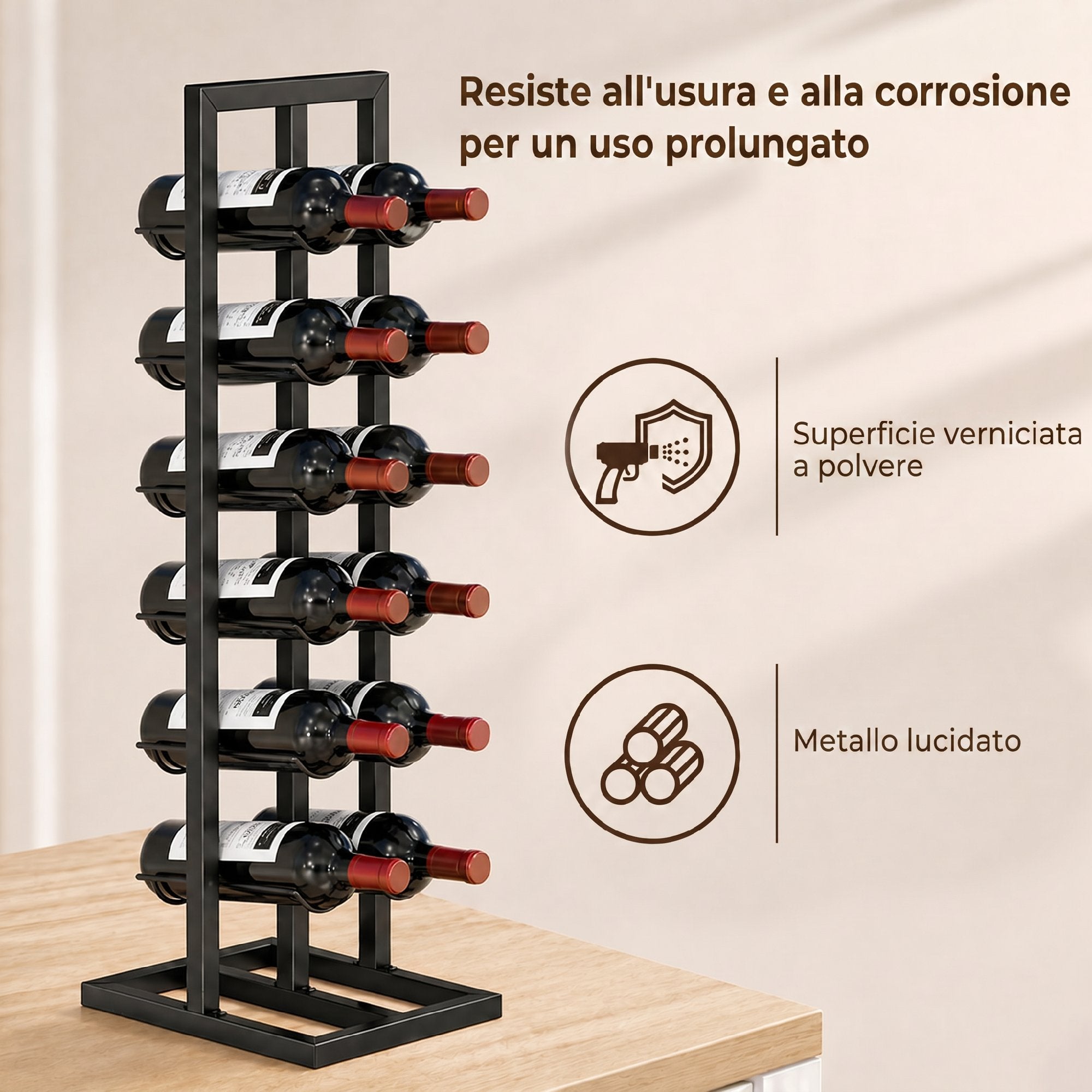 HOMCOM 12-Bottle Metal Floor-Standing Wine Rack, Black