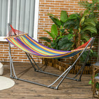 Outsunny Freestanding Hammock with Folding Stand, Cotton Lounger and Steel Frame, Multicolored