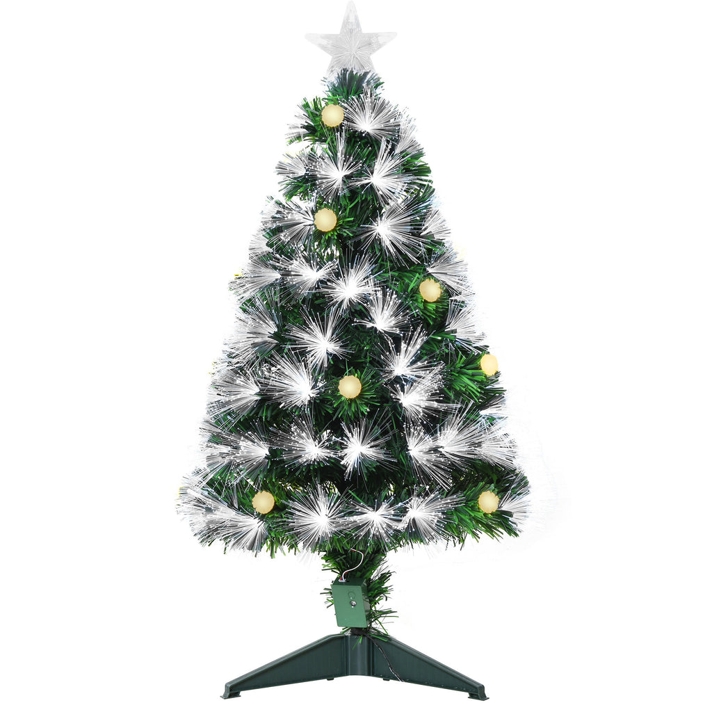 HOMCOM 90cm Artificial Christmas Tree with Built-in Lights and 90 Branches, Christmas Tree with LED Lights and Fiber Optic Lights, Removable Folding Base