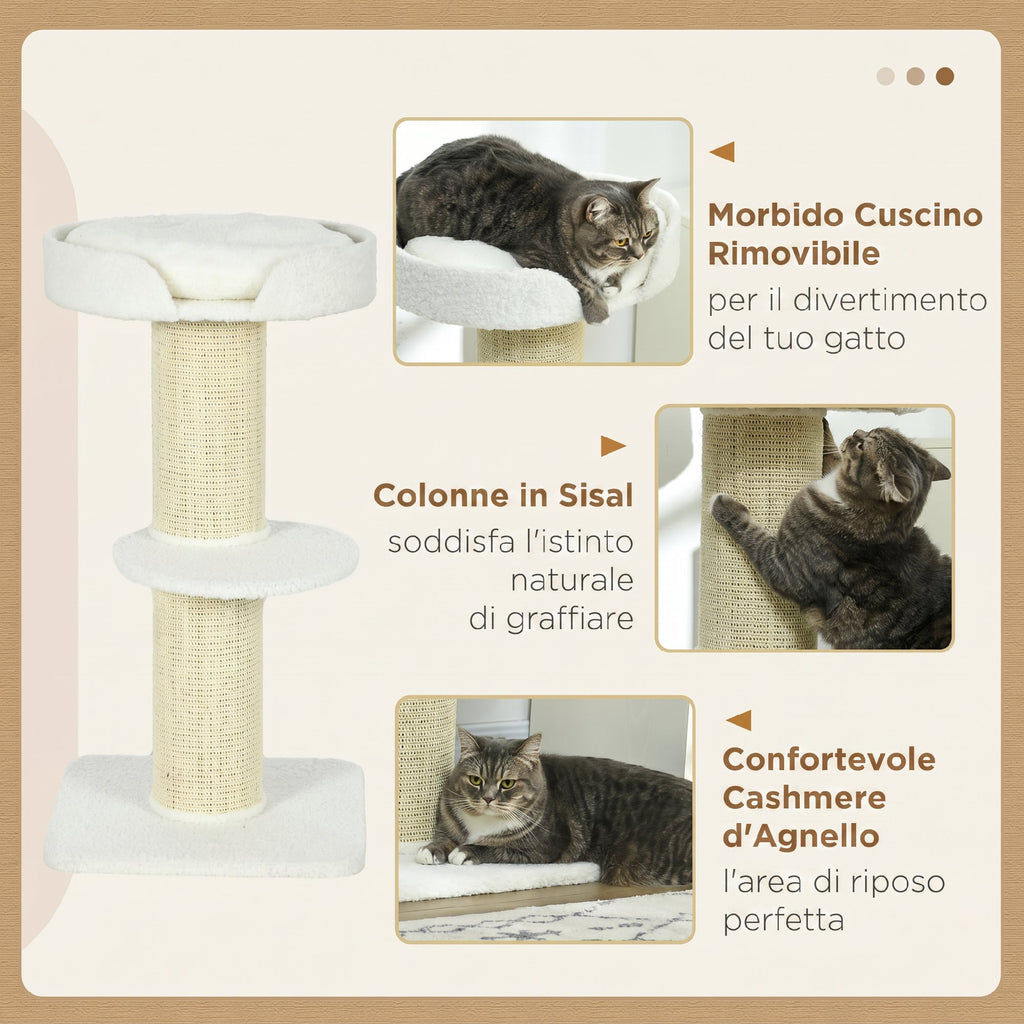 PawHut Cat Scratching Post with Bed, Plush Cover and Sisal Pole, 45x45x91cm, Cream
