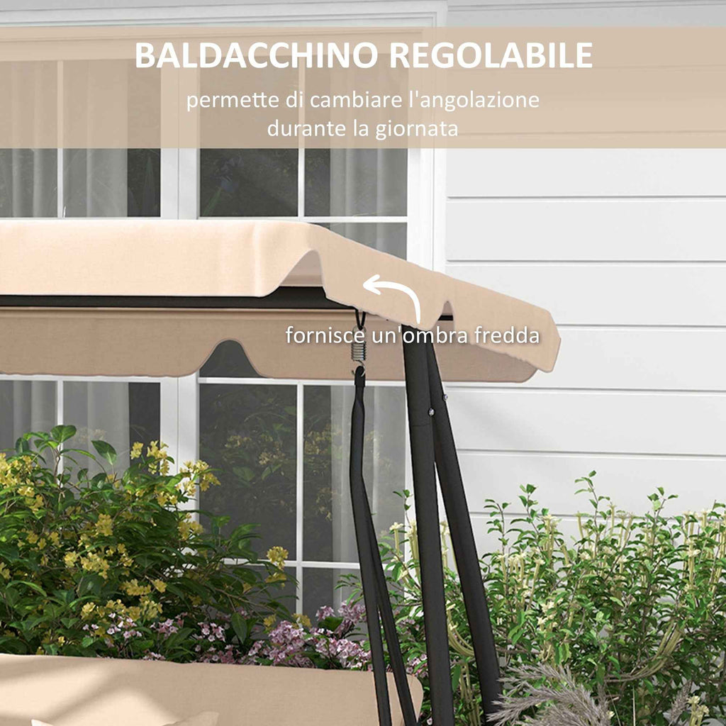 Outsunny 3-Seater Garden Swing Bed with Adjustable Canopy and Tray, 200x120x164 cm, Light Brown