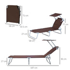 Outsunny Outdoor Lounger, Folding and Adjustable Outdoor Deck Chair with Brown Fabric Canopy, 187x58x36cm