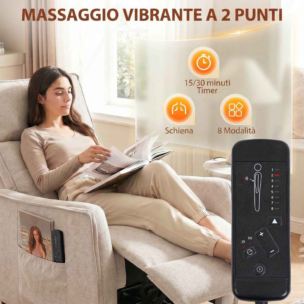 HOMCOM 160° Reclining Massage Chair with Footrest and Remote Control, 69x93x104 cm, Cream White Linen Effect