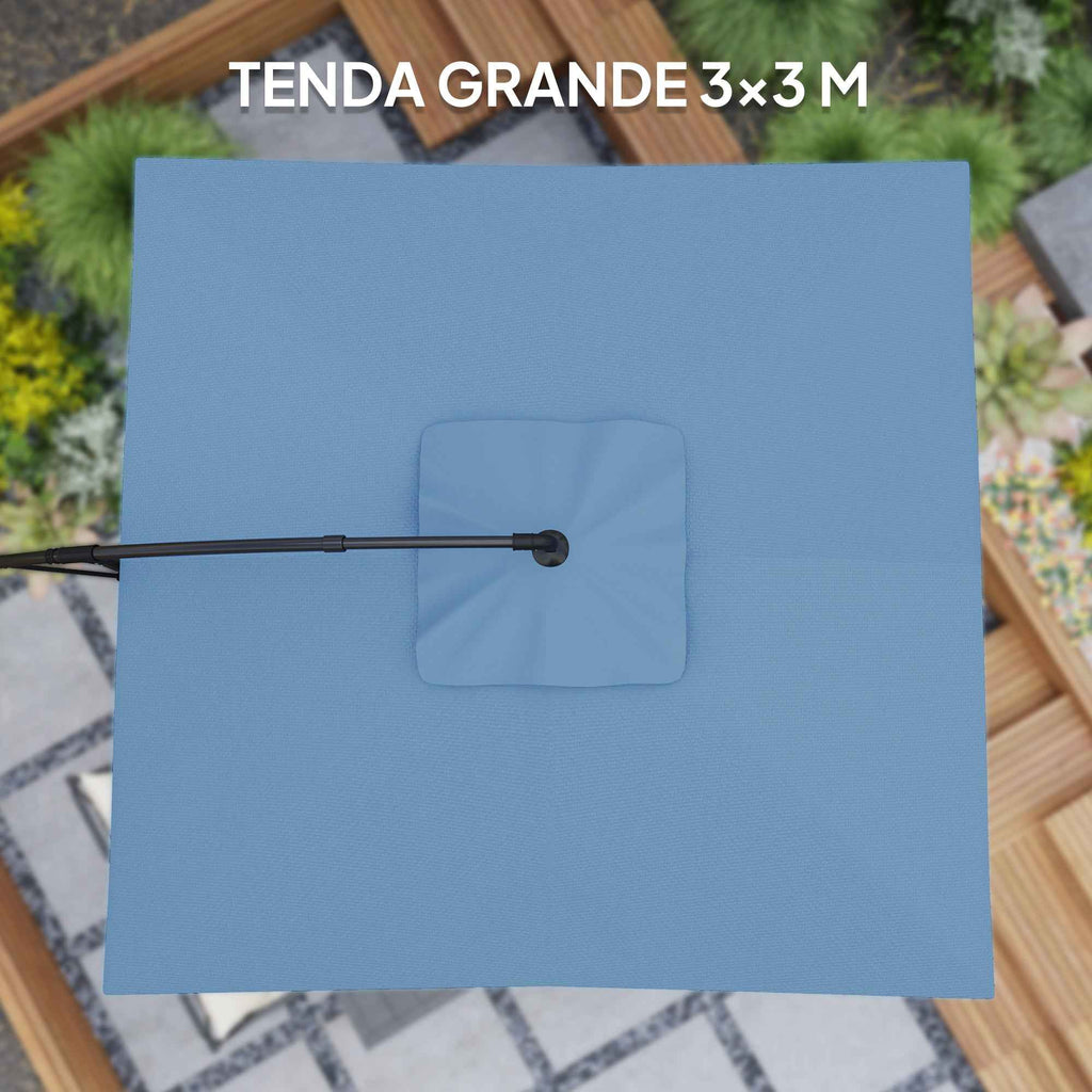 Outsunny 3x3.25m 360° Adjustable Off-Center Garden Umbrella, Light Blue