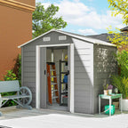 Outsunny Tool Shed with Sliding Doors and 4 Air Vents, Steel and PP, 196x236x208 cm, Light Grey