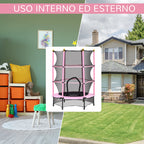 Children's Trampoline with Safety Net and Padded Poles Ages 3-10 Years, Ø140 x 190 cm, Pink