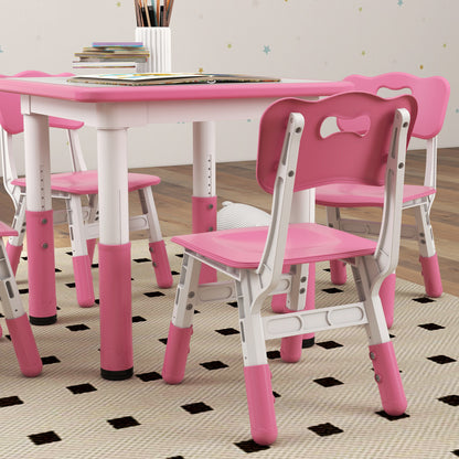 Children's Table and Chair Set 5pcs with 4 Adjustable Chairs 32x36x52. 5-56 cm and Table 60x60x46-58 cm, Pink