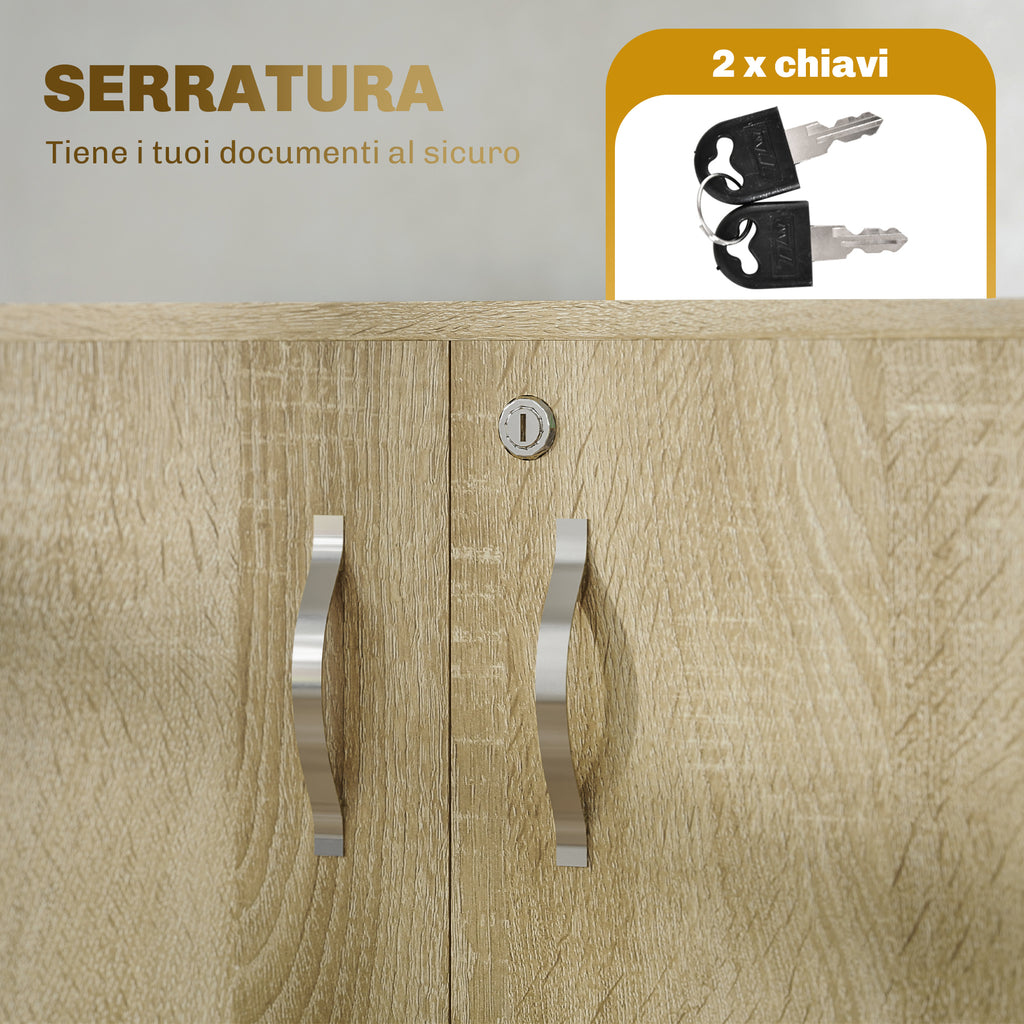 Mobile Office Multipurpose Document Holder with Lock, 2 Doors and Internal Shelf, 80x40x80 cm, Oak