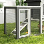 Rabbit Cage, Guinea Pigs and Rodents, Outdoor Rabbit Hutch in Fir Wood with House, Tray and Ramp, 122x62. 6x92 cm, Grey and White - Borge' Group Limited