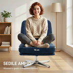 Swivel Living Room Chair in Chenille Effect Fabric and Metal, 70x87x84 cm, Dark Blue