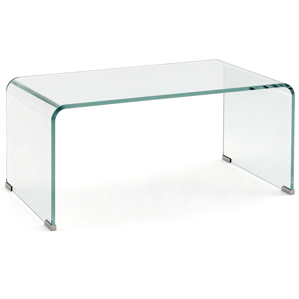 HOMCOM Modern Tempered Glass Coffee Table with Monoblock Design, 80x45x35 cm, Transparent