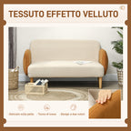 Nordic Style 2 Seater Sofa in Velvet Effect Fabric and Wood, 138x73x74 cm, Cream and Orange