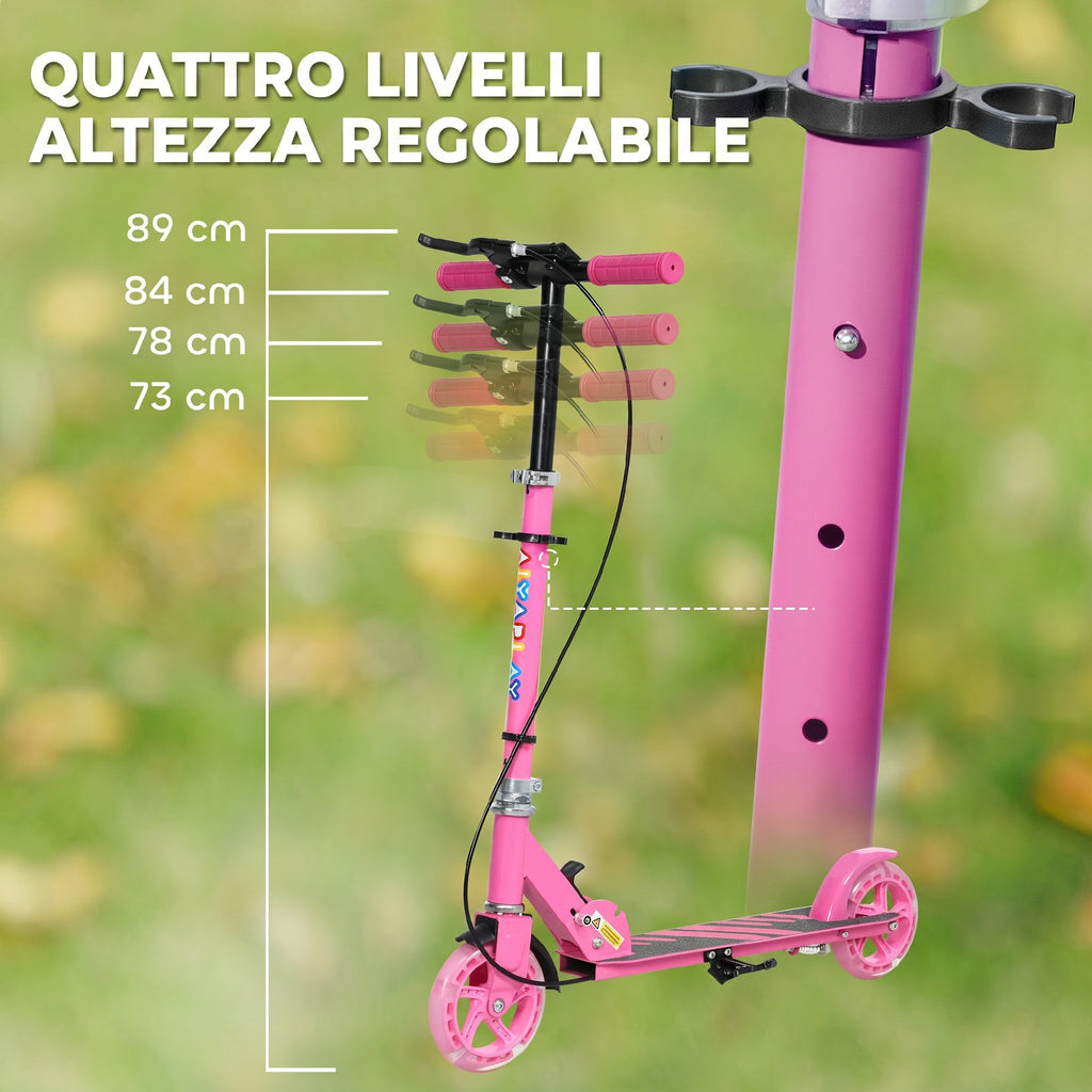 AIYAPLAY Scooter for Kids Ages 3-8 with Light-Up Wheels, Adjustable Handle and Rear Brake, Pink