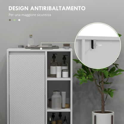 Bathroom Cabinet with 3 Open Shelves and One-Door Cabinet with Adjustable Shelf, 53x30x80cm, White