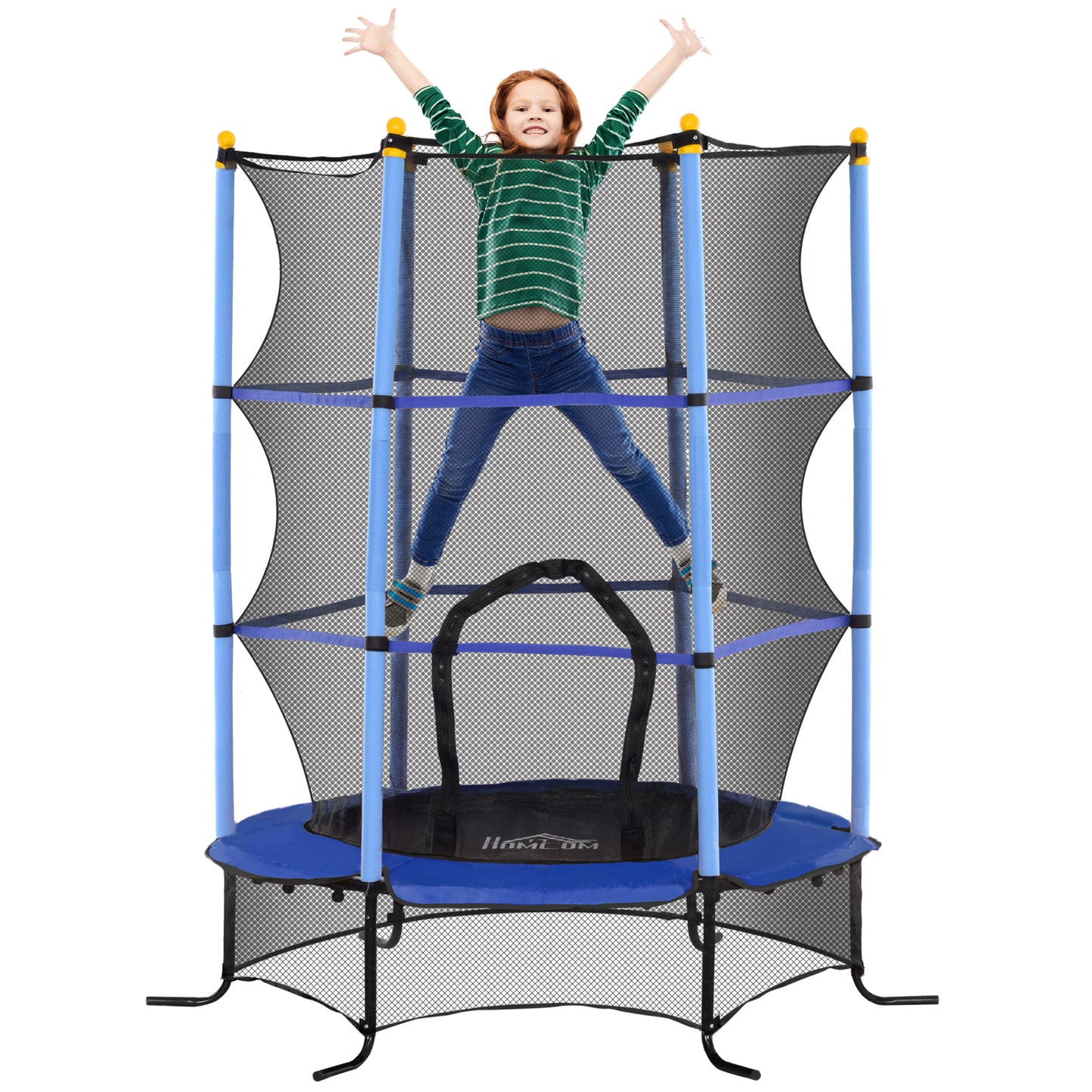 Children's Bungee Trampoline Ø1.6x1.9 m with Safety Net and Padded Poles, Age 3-10 Years, Blue