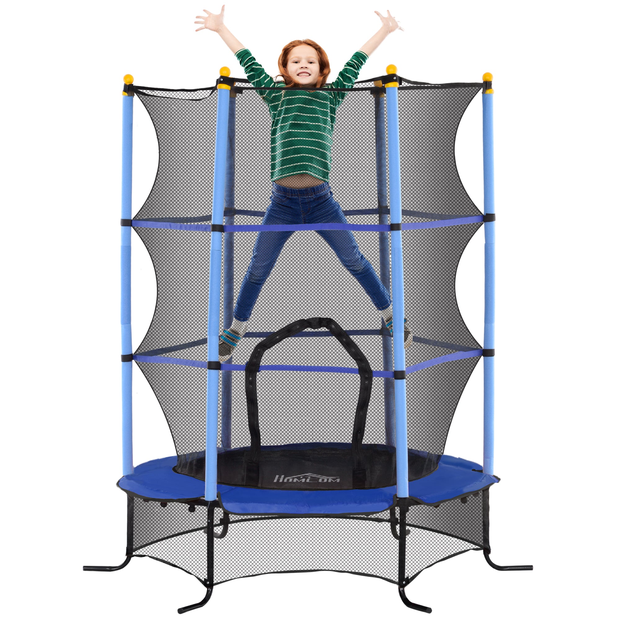 Children's Trampoline Ø1.6x1.9 m with Safety Net and Padded Poles, Ages 3-10 Years, Blue