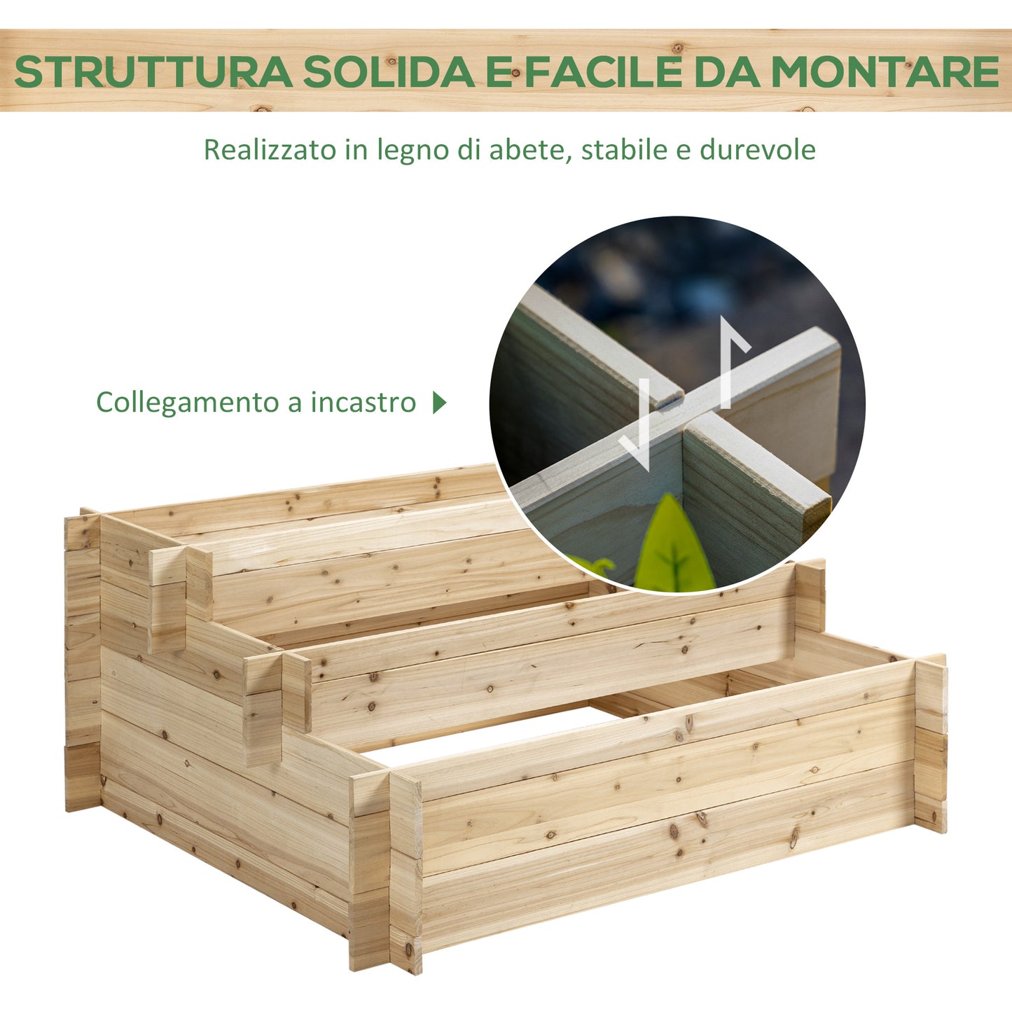 3-Tier Fir Wood Planter, Outdoor Raised Garden Box, 120x100x54cm