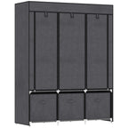 HOMCOM Folding Fabric Wardrobe with Drawers and Roller Doors with Zip, 125x43x162.5cm, Dark Gray - Borgè