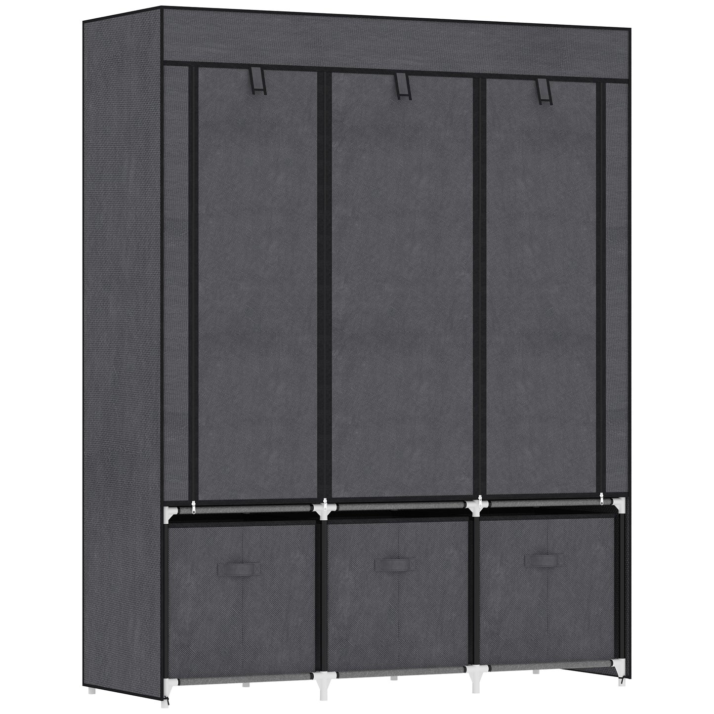 HOMCOM Folding Fabric Wardrobe with Drawers and Roller Doors with Zip, 125x43x162.5cm, Dark Gray - Borgè