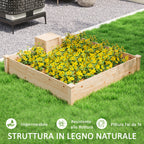 Outdoor Planter in Fir Wood with Composter and Open Bottom, 123x123x25.5 cm, Wood color