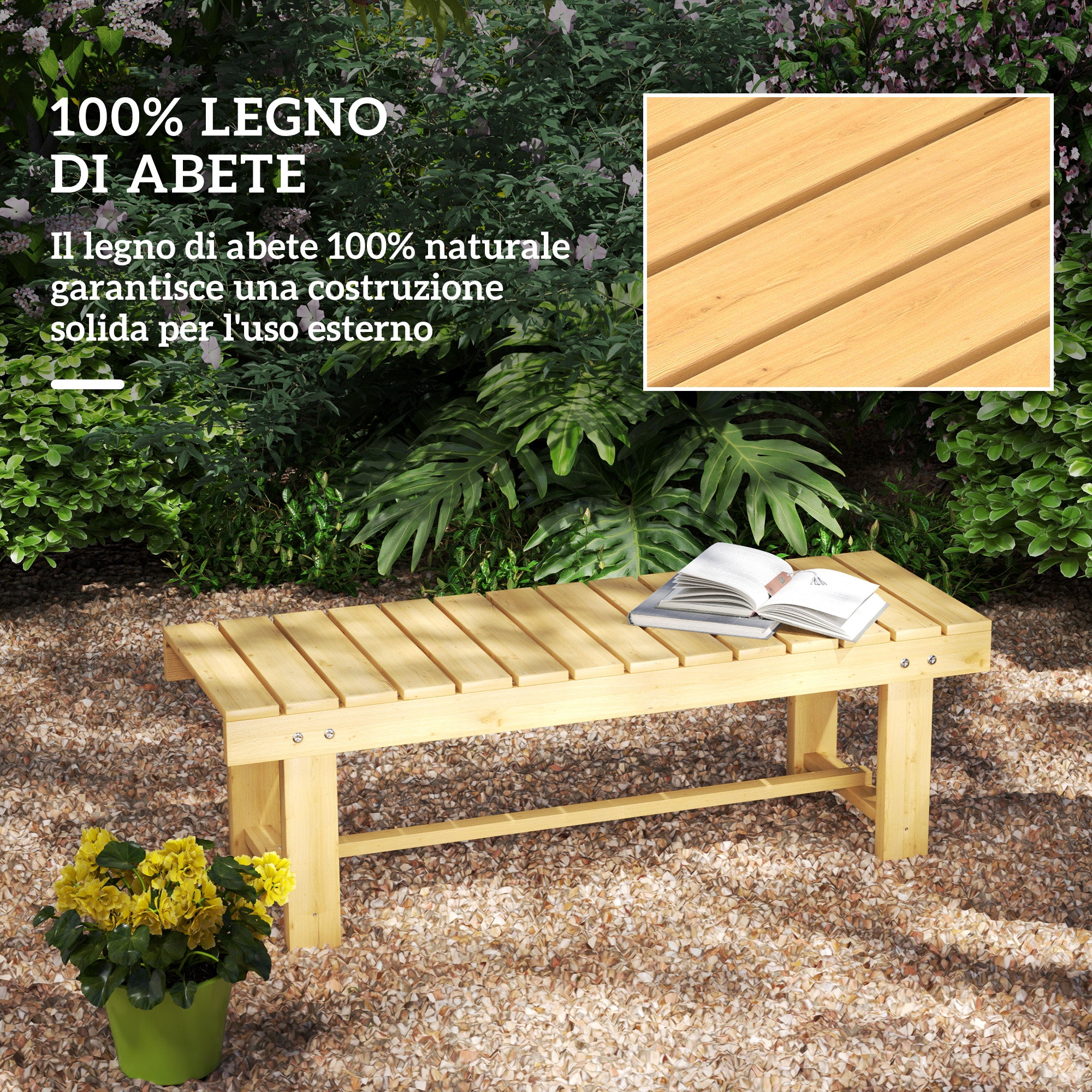 Waterproof 2-Seater Outdoor Bench in Fir Wood, for Garden Terrace, Up to 250kg, 110x38x35cm