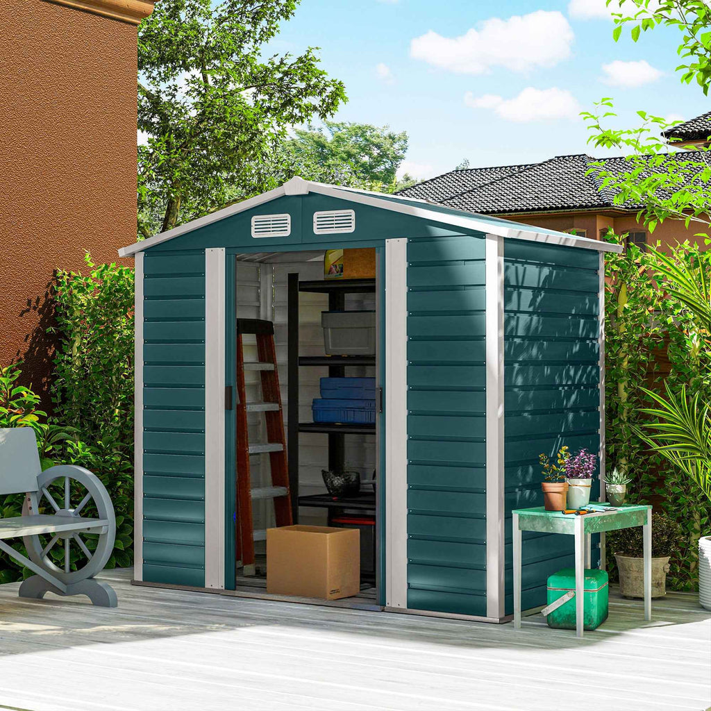 Outsunny Metal Garden Shed with Sliding Doors and Lock with Keys, 2.1x1.2x1.9m, Green