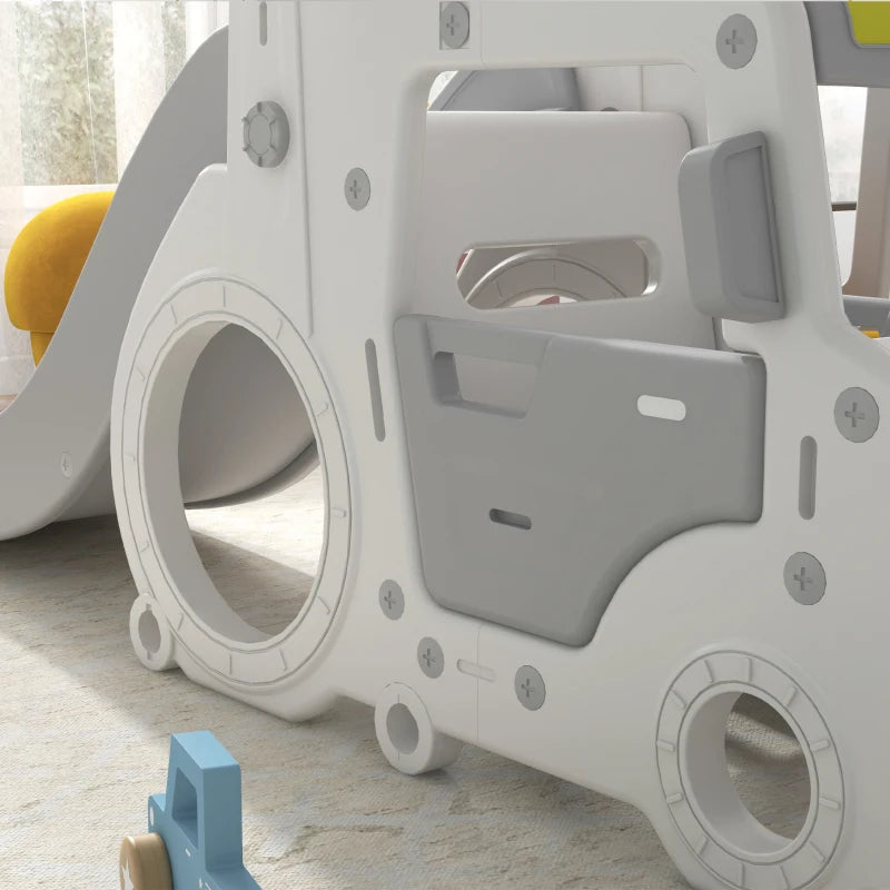 Slide Set for Children 18-48 Months with Swing, Toy Car and Basketball Hoop, 201x151x87.5cm, White