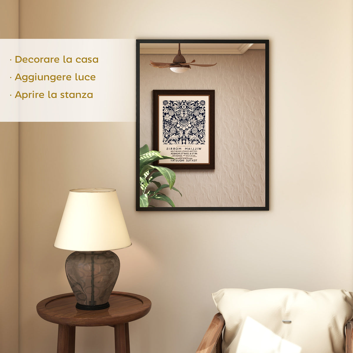 HOMCOM Rectangular Wall-Mounted Bathroom Mirror with Hooks, Glass and MDF Bedroom Mirror, 70x90 cm, Black