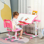 Children's Desk Set for 6-12 Years with Height-Adjustable Chair, Drawer, Light and Tiltable Top, Pink