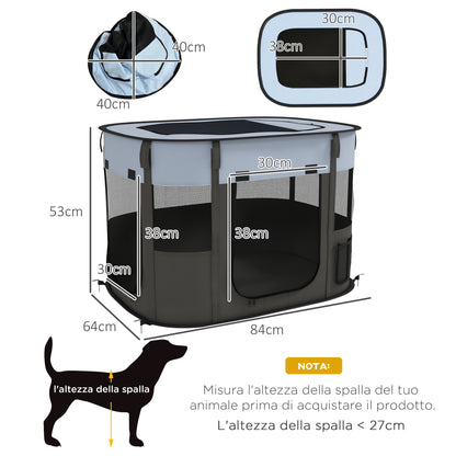 PawHut Playpen for Animals with 7 Windows, 3 Doors and 2 Storage Bags, in Polyester and Steel, 84x64x53 cm - Borgè