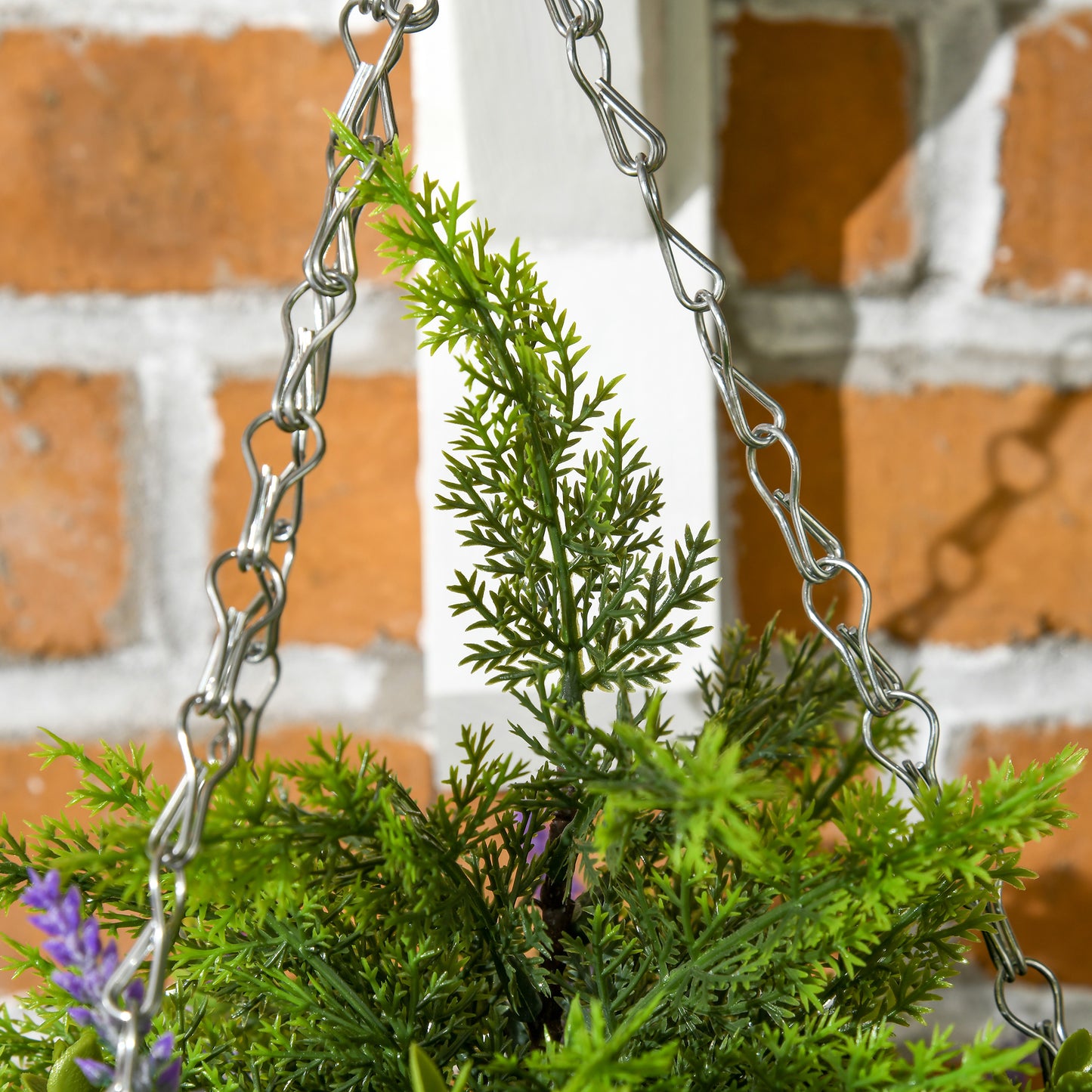 Set of 2 artificial Lavender Plants with Pot and Hook, in PE and Wicker, Ø25x34 cm, Green and Purple