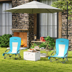 Set of 2 Folding Beach Chairs with Armrests, Cup Holder and Carrying Bag, Blue
