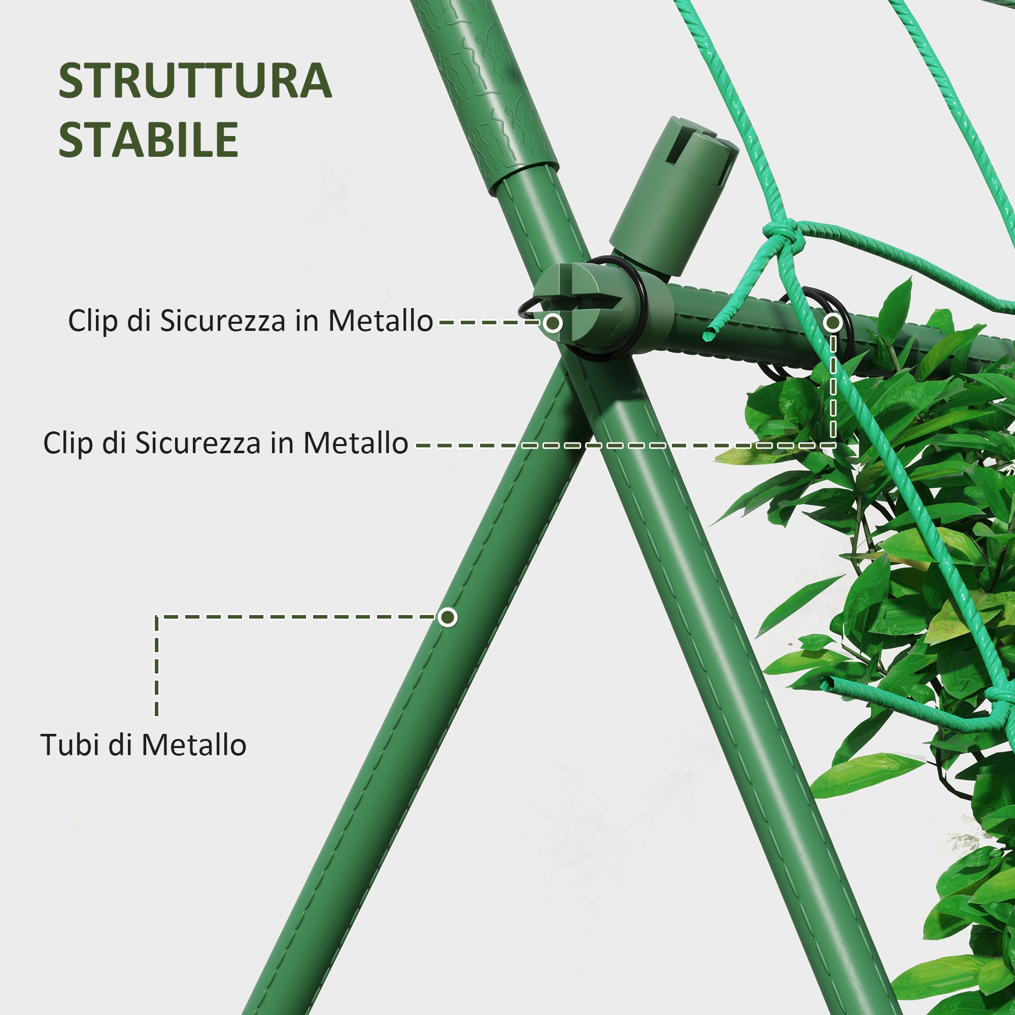 A-shaped Tomato Support with Adjustable Levels with Net, in Steel, PE and PP, 101x133x227 cm, Green